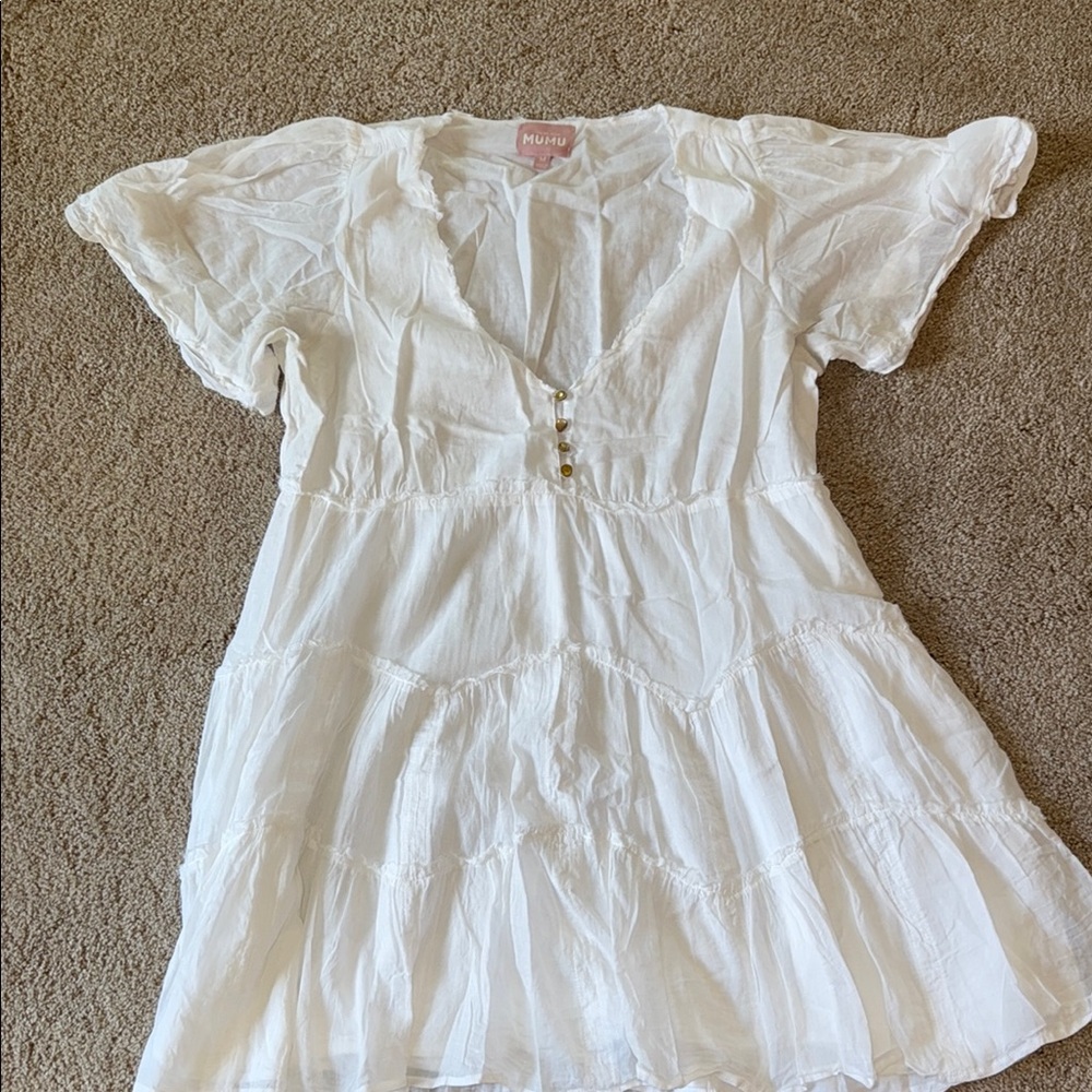 Show Me Your MuMu Cream Mini Dress with Button Accents